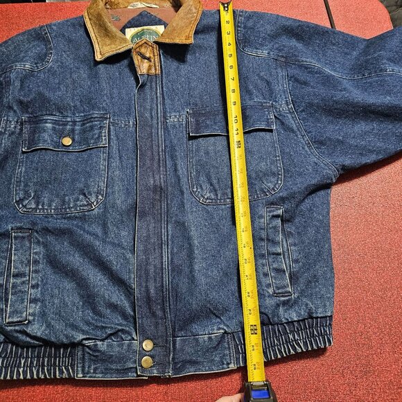 VTG Austin Heavy Denim Jacket Leather Collar XL Insulated Barn Coat Action Back - Picture 16 of 16